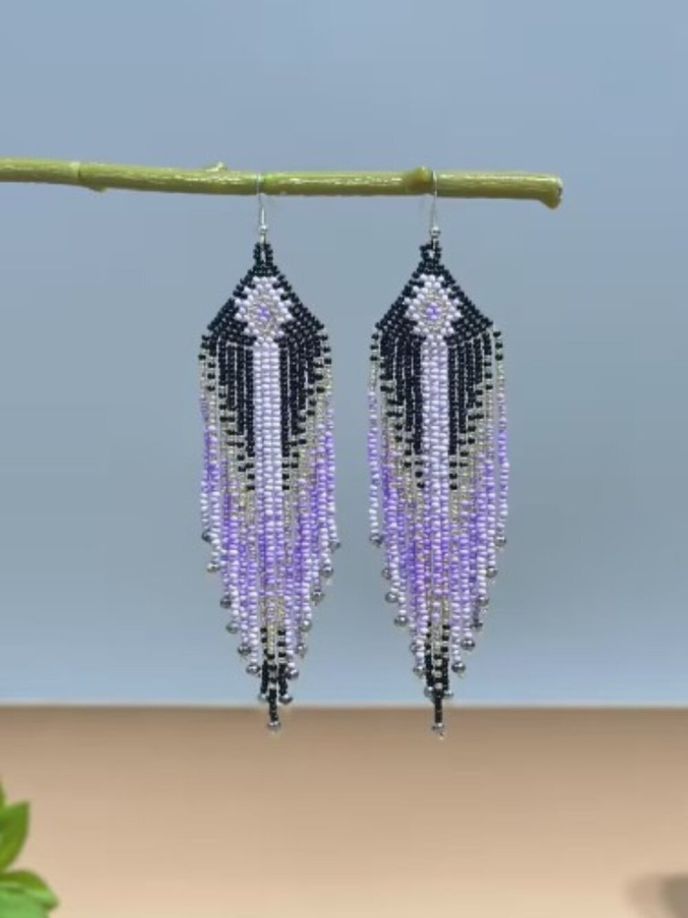 Bohemian Style Beaded Tassel Earrings Handcrafted Glass Seed Bead Dangles Purple